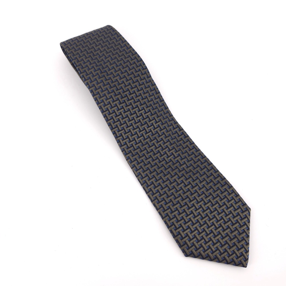 Canali Mens Tie 100% Silk Olive Green Navy Geometric Basketweave Made in Italy - Picture 5 of 10